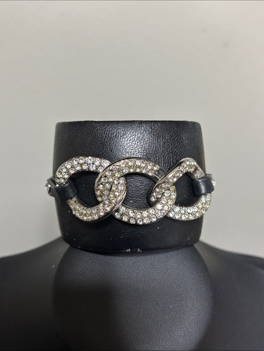 Lynne Curtin Black Leather CuffBracelet with Crystal Link Accent